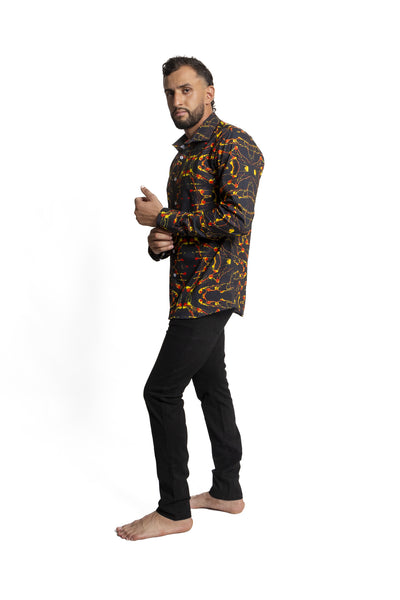 Elevate your wardrobe with L Fire Dots, a Peru-inspired long-sleeved cotton poplin shirt. Uniquely crafted with monographic art, this piece adds a distinct and artistic touch for any occasion.